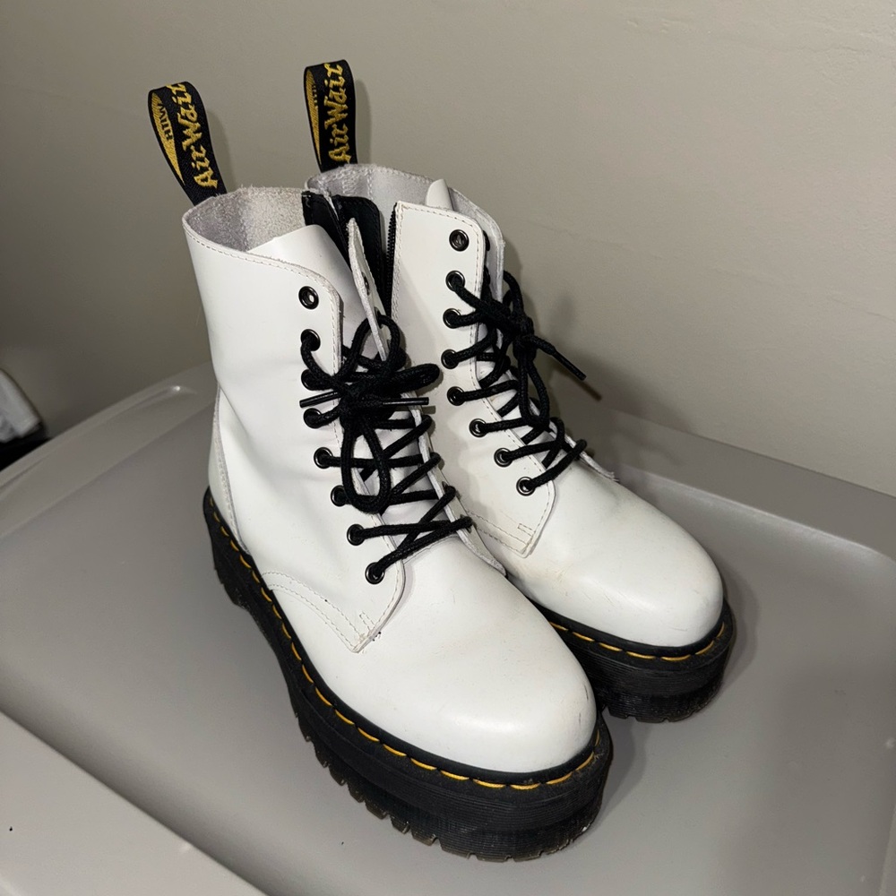 Dr Martens Jadon Boot Smooth Leather Platforms in White - Picture 5 of 6